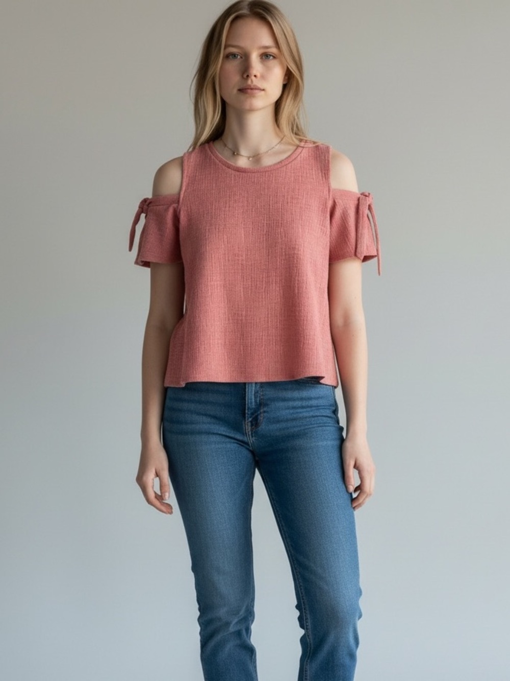 Madewell Skyler Cold Shoulder Top Pink Short Sleeve Size L